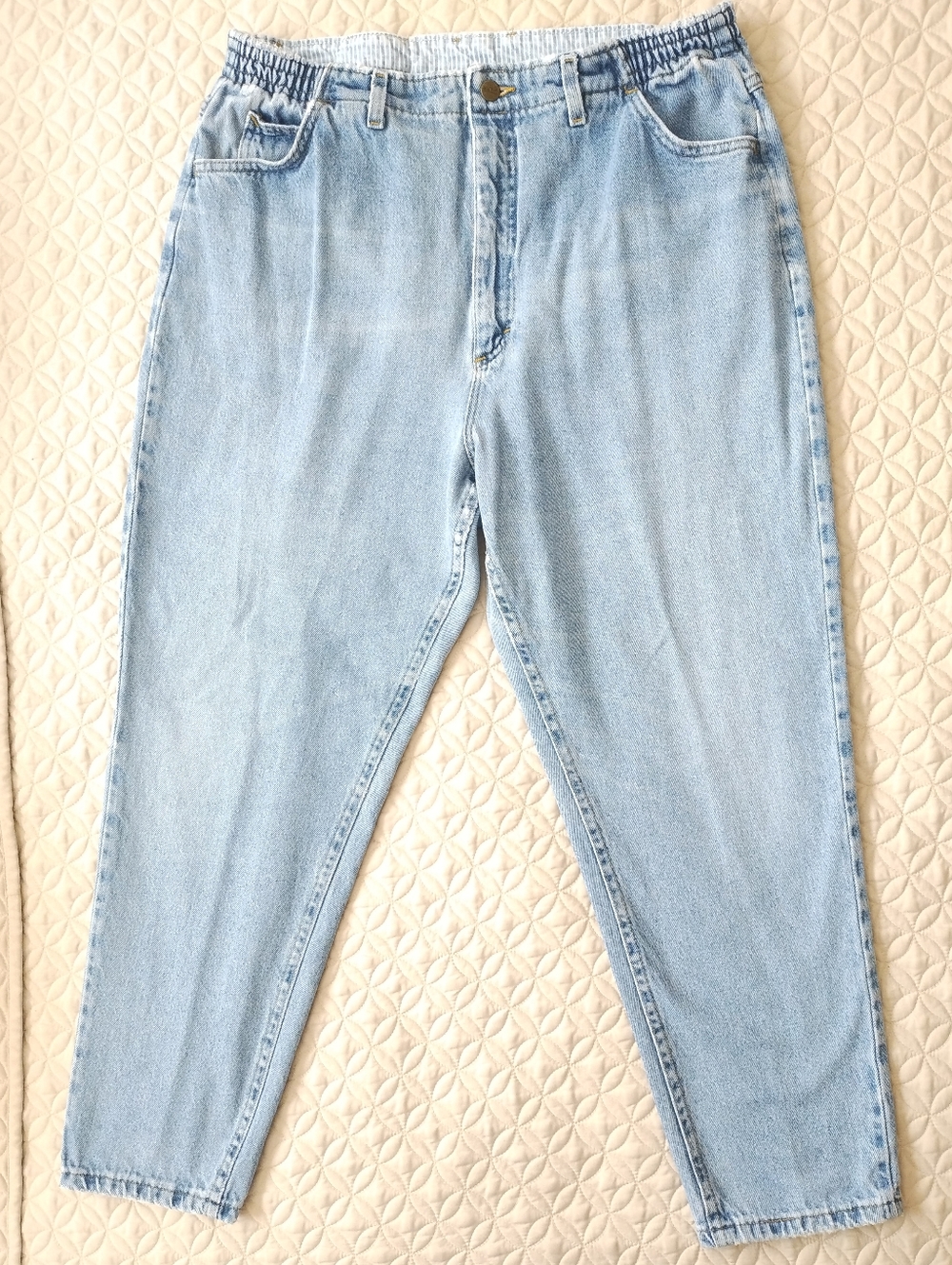 VTG L.L. Bean Light Wash Double L Comfort Elastic Waistband Relaxed Mom Jeans